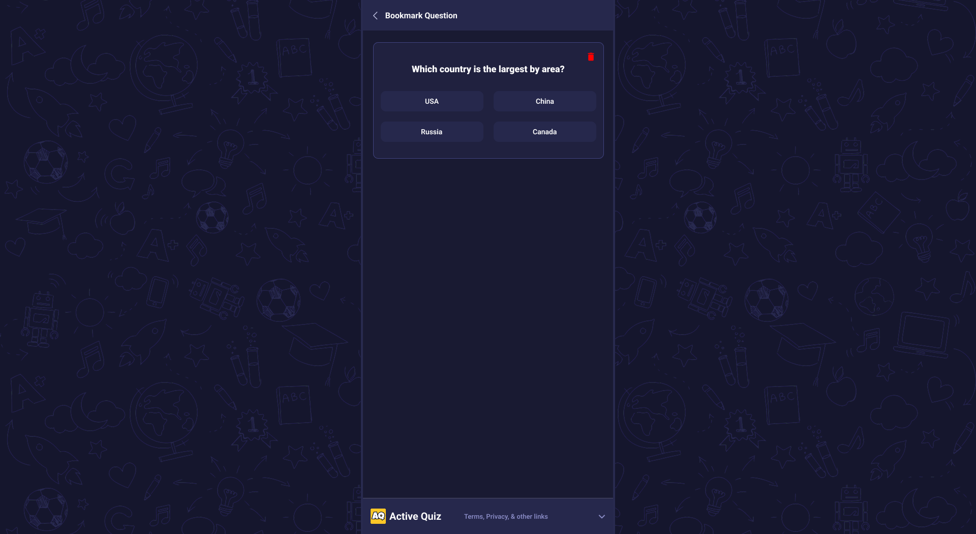 Bookmark Question Screen Overview